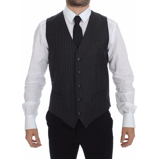 Dolce & Gabbana Gray Striped Wool Logo Vest Gilet Weste1728,67345645728,Clothing,Dolce & Gabbana,Gray,IT48 | M,Material: 100% Wool,Men,Men - Clothing,New with tags,Suits & Blazers - Clothing,Vests - Men - Clothing,Waistcoats - Suits & Blazers - Clothing