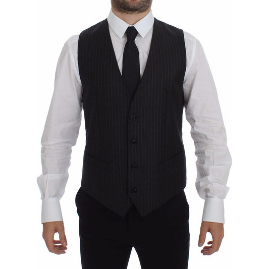 Dolce & Gabbana Gray Striped Wool Logo Vest Gilet Vests1728,67345645728,Clothing,Dolce & Gabbana,Gray,IT48 | M,Material: 100% Wool,Men,Men - Clothing,New with tags,Suits & Blazers - Clothing,Vests - Men - Clothing,Waistcoats - Suits & Blazers - Clothing