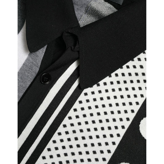 Dolce & Gabbana Black White Jumper Cardigan Polo Sweater