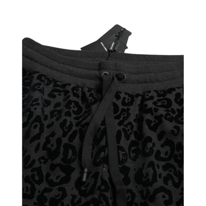 Dolce & Gabbana Black Leopard Cotton Slim Fit Jogger Pants
