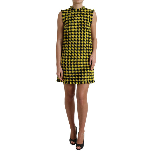 Dolce & Gabbana Yellow Houndstooth Sleeveless Aline Mini Dress