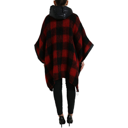 Dolce & Gabbana Black Red Buffalo Check Hooded Poncho Jacket 1728,67345645728,Black and Red,Cloaks - Jackets & Coats - Clothing,Clothing,Dolce & Gabbana,IT40|S,Jackets & Coats - Clothing,Jackets & Coats - Women - Clothing,Material: 30% Polyester Film Fibe