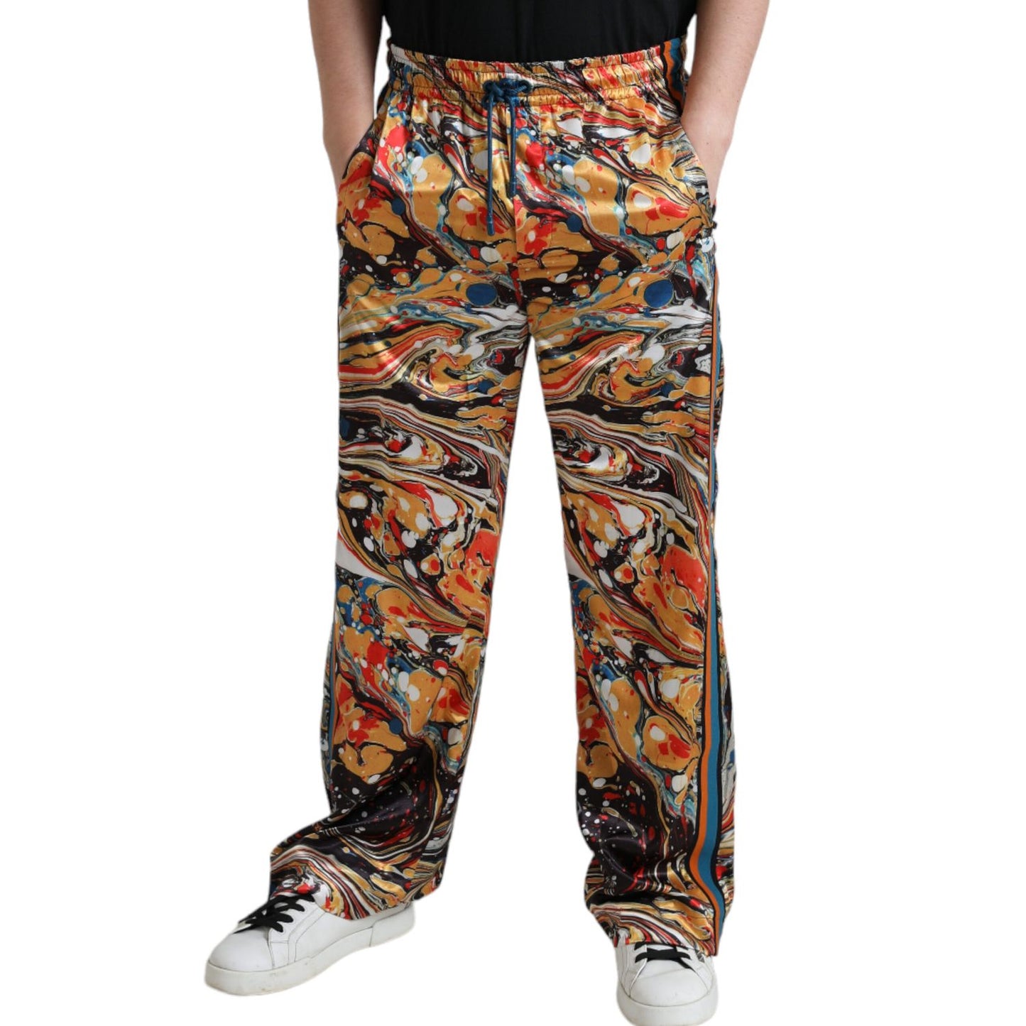 Dolce & Gabbana Multicolor Marble Print Satin Pants
