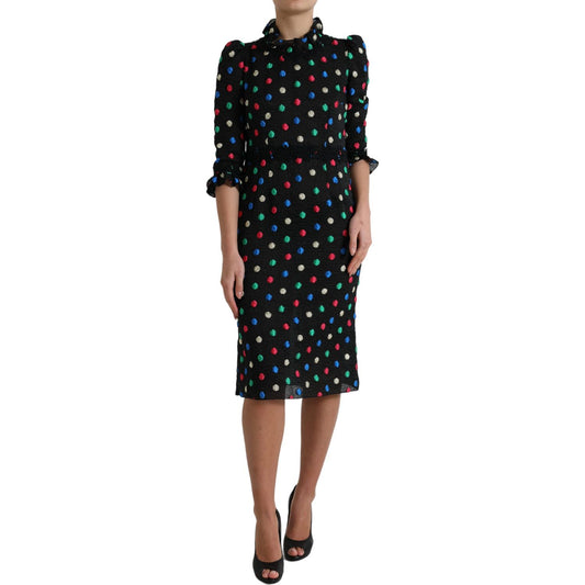 Dolce & Gabbana Black Polka Dot Ruffle Cotton Midi Dress DR28977-40