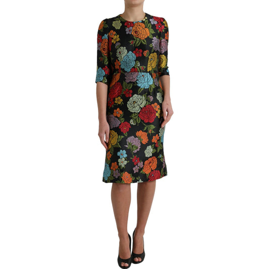 Dolce & Gabbana Black Floral Embroidery Knee Length Dress DR28981-40