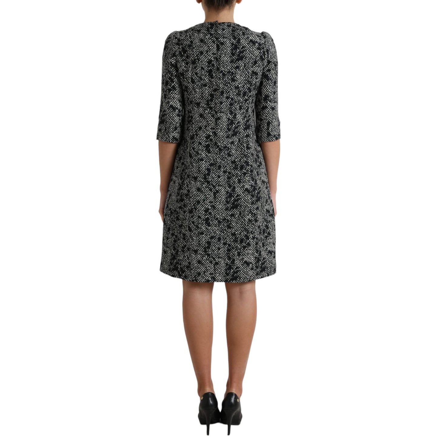 Dolce & Gabbana Black Chevron Polyester Shift Mini Dress