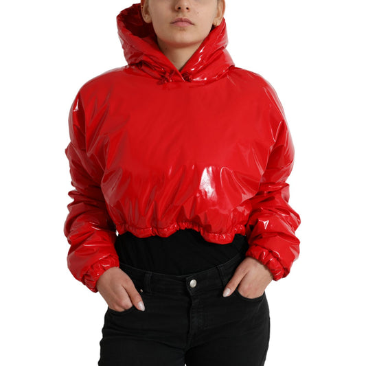 Dolce & Gabbana Shiny Red Hooded Cropped Short Coat Jacket 1728,67345645728,Bombers - Jackets & Coats - Clothing,Clothing,Dolce & Gabbana,IT40|S,Jackets & Coats - Clothing,Jackets & Coats - Women - Clothing,Material: 80% Polyester 12% Polyurethane 8% Elas
