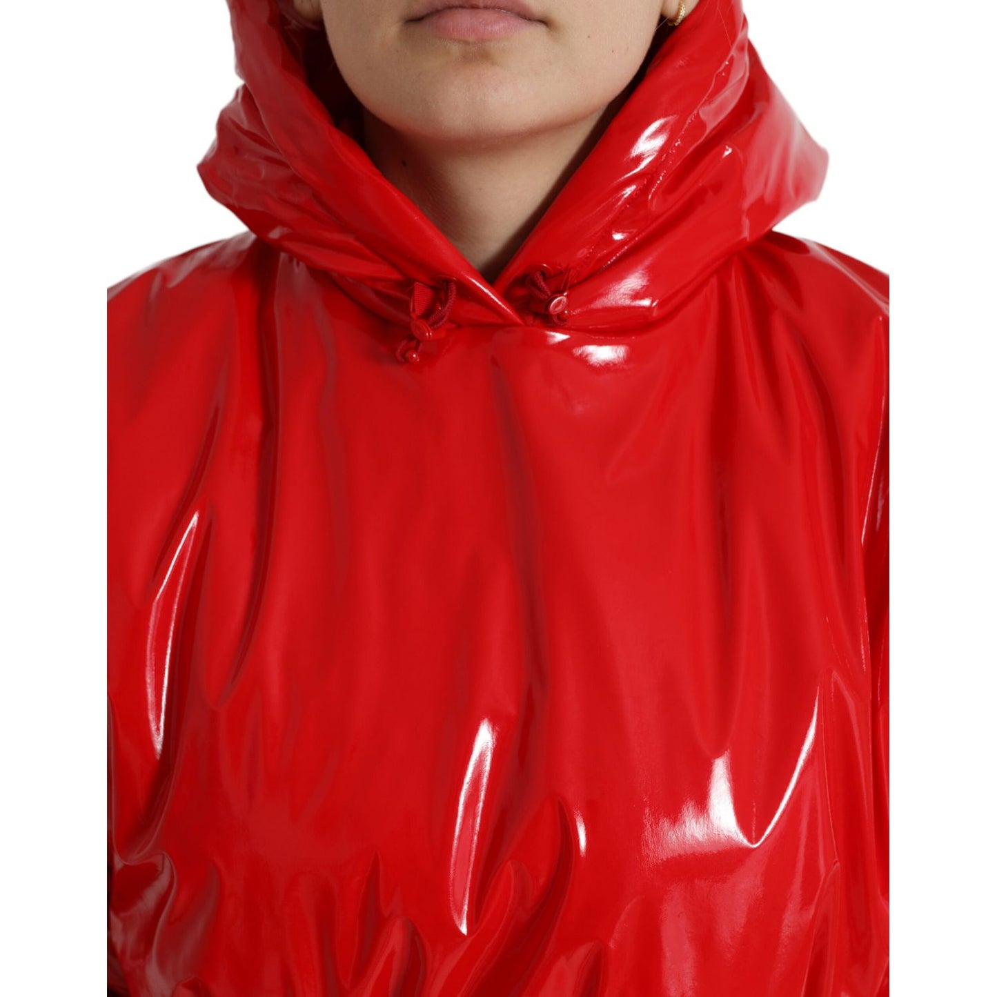 Dolce & Gabbana Shiny Red Hooded Cropped Short Coat Jacket 1728,67345645728,Bombers - Jackets & Coats - Clothing,Clothing,Dolce & Gabbana,IT40|S,Jackets & Coats - Clothing,Jackets & Coats - Women - Clothing,Material: 80% Polyester 12% Polyurethane 8% Elas