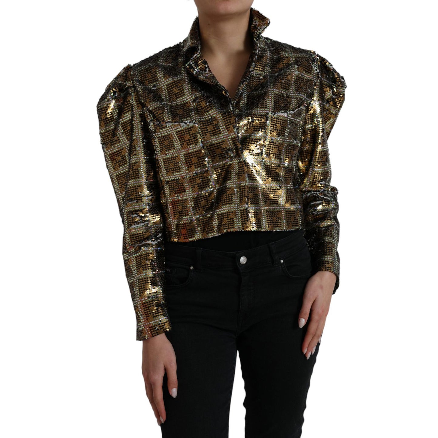 Dolce & Gabbana Multicolor Polyester Sequined Cropped Jacket 1728,67345645728,Bombers - Jackets & Coats - Clothing,Clothing,Dolce & Gabbana,IT40|S,Jackets & Coats - Clothing,Jackets & Coats - Women - Clothing,Material: 100% Polyester,Multicolor,New with t