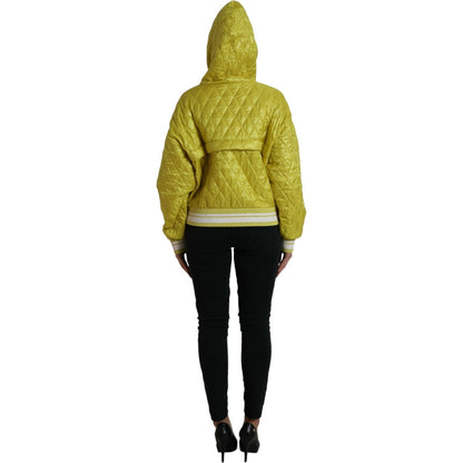 Dolce & Gabbana Yellow Nylon Quilted Hooded Pullover Jacket 1728,67345645728,Bombers - Jackets & Coats - Clothing,Clothing,Dolce & Gabbana,IT40|S,Jackets & Coats - Clothing,Jackets & Coats - Women - Clothing,Material: 100% Nylon,New with tags,Women,Women