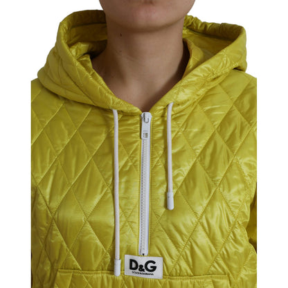 Dolce & Gabbana Yellow Nylon Quilted Hooded Pullover Jacket 1728,67345645728,Bombers - Jackets & Coats - Clothing,Clothing,Dolce & Gabbana,IT40|S,Jackets & Coats - Clothing,Jackets & Coats - Women - Clothing,Material: 100% Nylon,New with tags,Women,Women