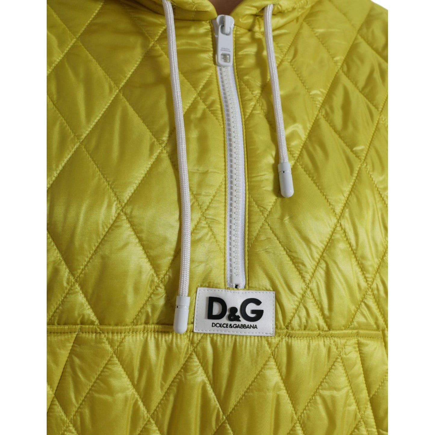 Dolce & Gabbana Yellow Nylon Quilted Hooded Pullover Jacket 1728,67345645728,Bombers - Jackets & Coats - Clothing,Clothing,Dolce & Gabbana,IT40|S,Jackets & Coats - Clothing,Jackets & Coats - Women - Clothing,Material: 100% Nylon,New with tags,Women,Women