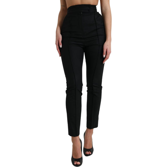 Dolce & Gabbana Black Wool High Waist Tapered Pants PAN74975-40