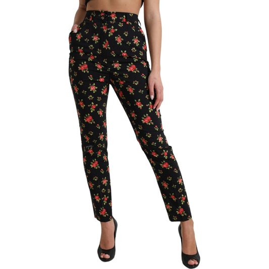 Dolce & Gabbana Black Floral Wool High Waist Tapered Pants PAN74954-40