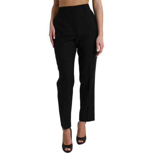 Dolce & Gabbana Black Wool High Waist Straight Pants PAN74978-46