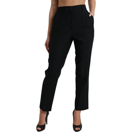 Dolce & Gabbana Black Wool High Waist Straight Pants PAN74978-46