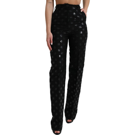 Dolce & Gabbana Black Wool DG Logo High Waist Straight Pants PAN74966-40