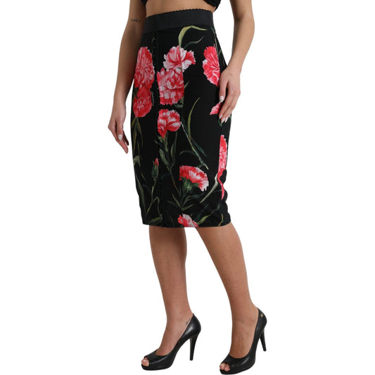 Dolce & Gabbana Black Carnation Pencil Cut Knee Length Skirt SKI1935-36