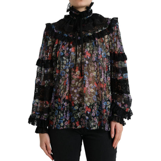 Dolce & Gabbana Black Floral Print Long Sleeves Blouse Top TSH84233-40