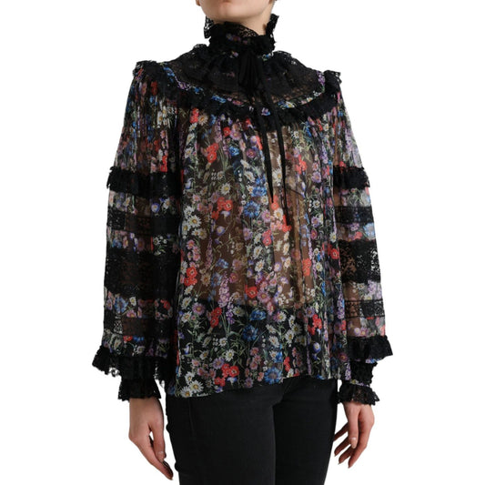 Dolce & Gabbana Black Floral Print Long Sleeves Blouse Top TSH84233-40