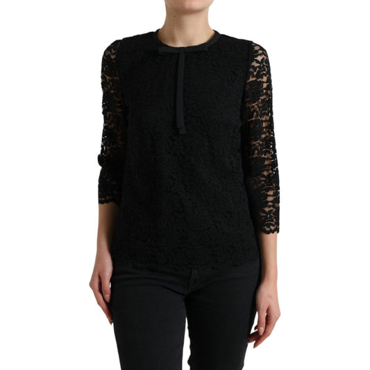 Dolce & Gabbana Black STAFF Blouse Floral Lace Nylon Top TSH84236-42