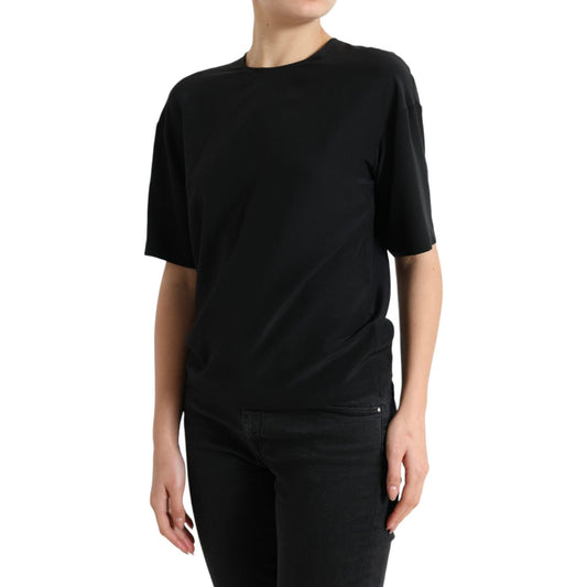 Dolce & Gabbana Black Silk Round Neck Short Sleeve Blouse Top TSH84266-40