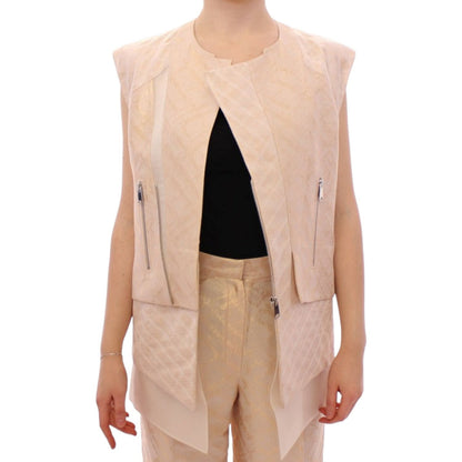 Zeyneptosun Beige brocade sleeveless jacket 10% Linen,1728,30% Viscone,67345645728,Beige,Clothing,IT42|M,Jackets & Coats - Clothing,Jackets & Coats - Women - Clothing,Material: 60% Polyester,New with tags,Sleveless Jacket - Jackets & Coats - Clothing,Wome