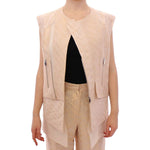 Zeyneptosun Exquisite Beige Brocade Sleeveless Jacket Vest Coats & Jackets Zeyneptosun Tan