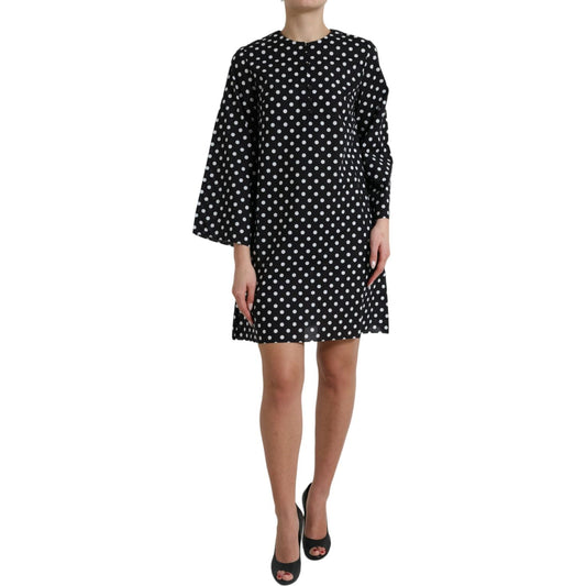 Dolce & Gabbana Black White Polka Dot Nylon Shift Mini Dress DR281001-40
