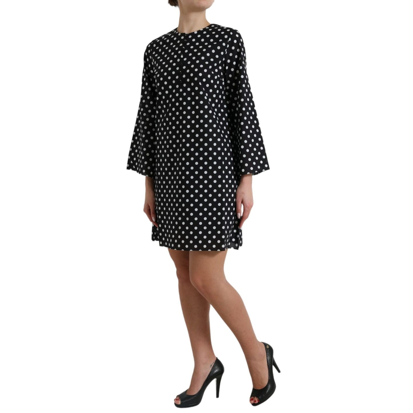 Dolce & Gabbana Black White Polka Dot Nylon Shift Mini Dress
