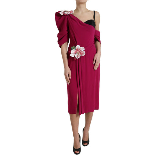 Dolce & Gabbana Purple Flower Embellished One Shoulder Dress