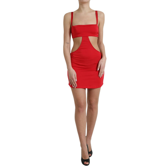 Dolce & Gabbana Red Cutout Nylon Sheath Sleeveless Mini Dress