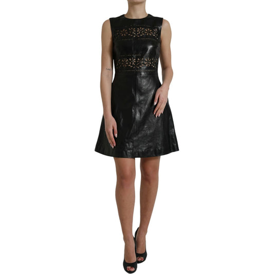Valentino Shiny Black Nylon Cut Out A-line Mini Dress DR281041-40