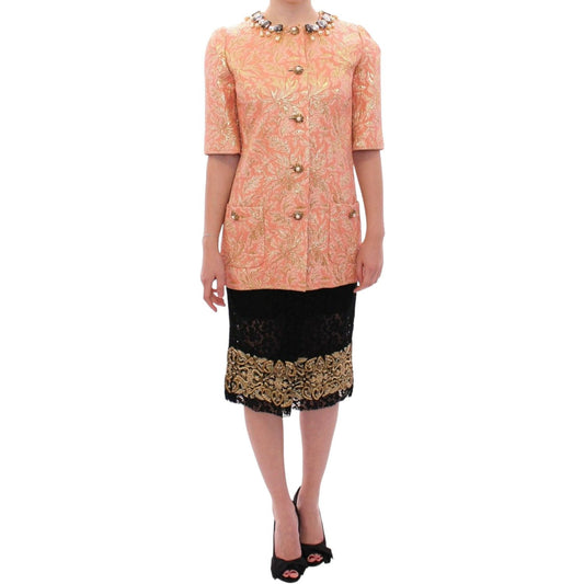 Dolce & Gabbana Pink Silk Brocade Crystal Jacket Coat 15% Polyester,1728,21% Acetate,67345645728,Blouses - Shirts - Clothing,Clothing,Coats - Jackets & Coats - Clothing,Dolce & Gabbana,IT40|S,Jackets & Coats - Clothing,Jackets & Coats - Women - Clothing,M