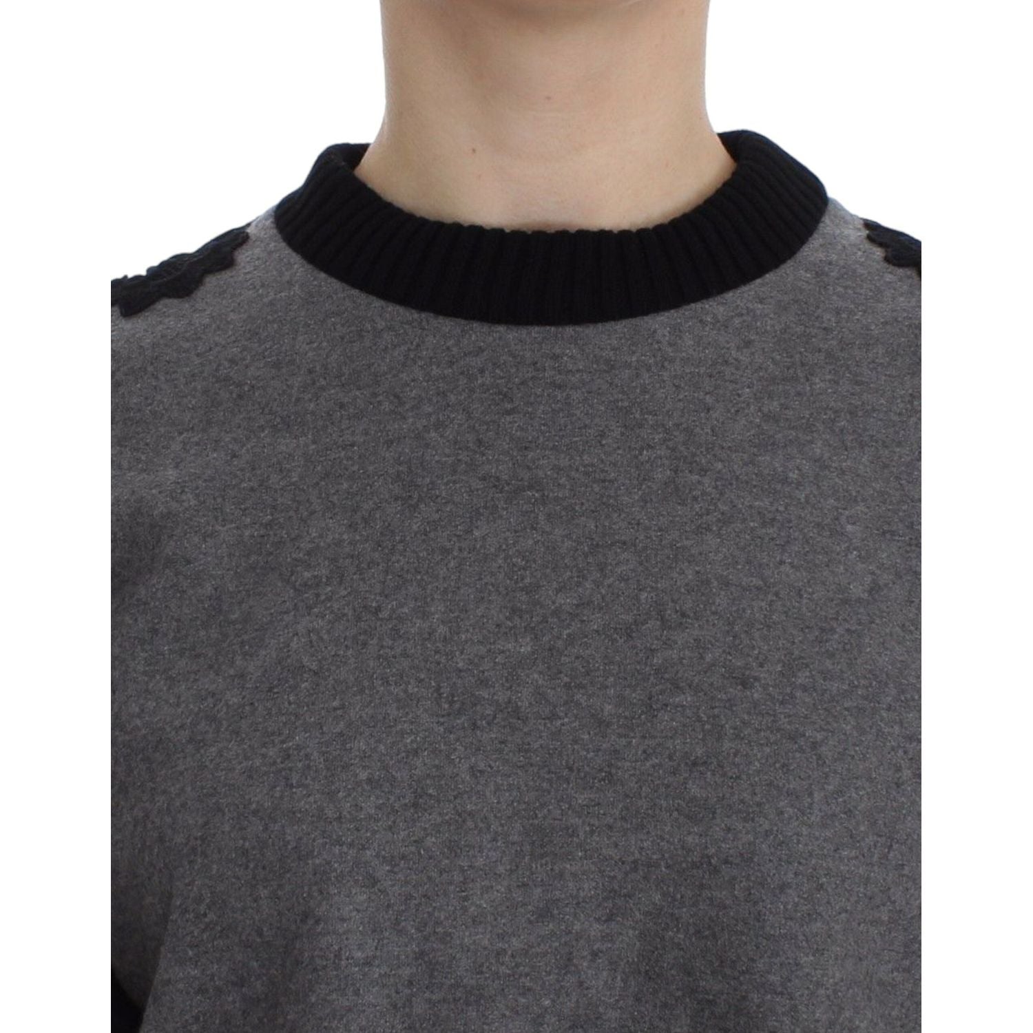 Dolce & Gabbana Gray Black Lace Wool Cashmere Sweater