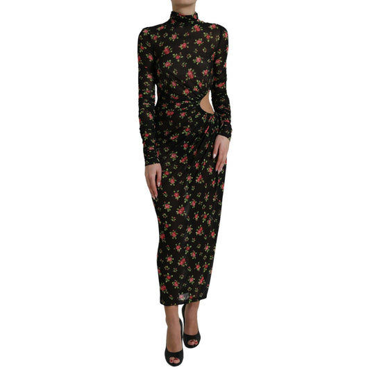 Dolce & Gabbana Black Floral Cut Out Sheath Long Maxi Dress