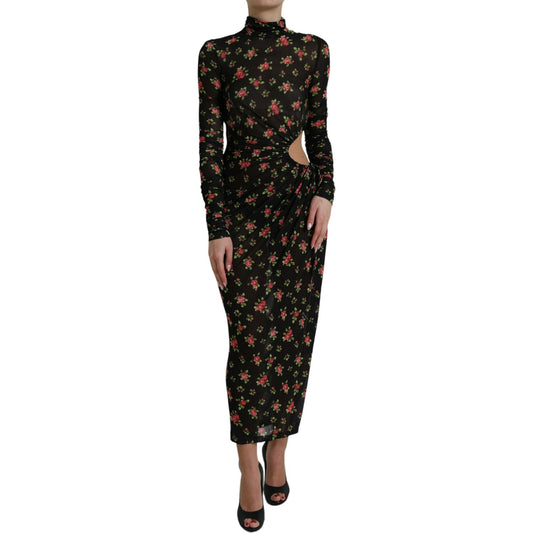 Dolce & Gabbana Black Floral Cut Out Sheath Long Maxi Dress DR281020-40