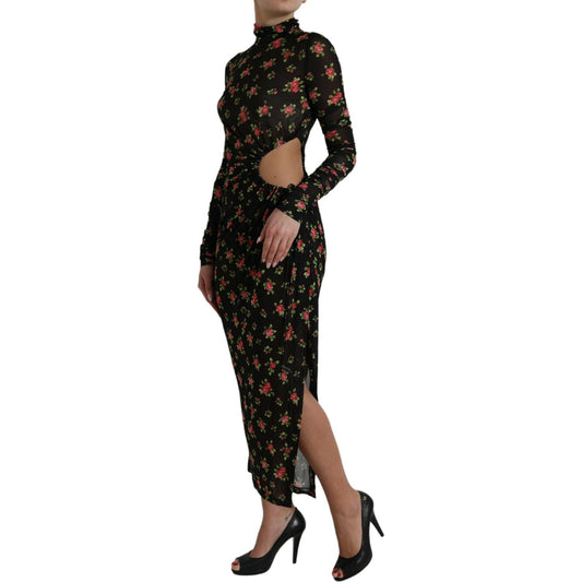 Dolce & Gabbana Black Floral Cut Out Sheath Long Maxi Dress DR281020-40