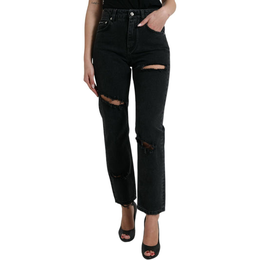 Dolce & Gabbana Black Cotton High Waist Tattered Denim Jeans PAN74988-40