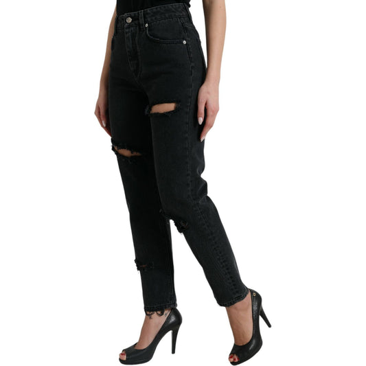 Dolce & Gabbana Black Cotton High Waist Tattered Denim Jeans PAN74988-40