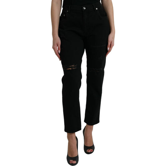 Dolce & Gabbana Black Cotton High Waist Tattered Denim Jeans PAN75000-40