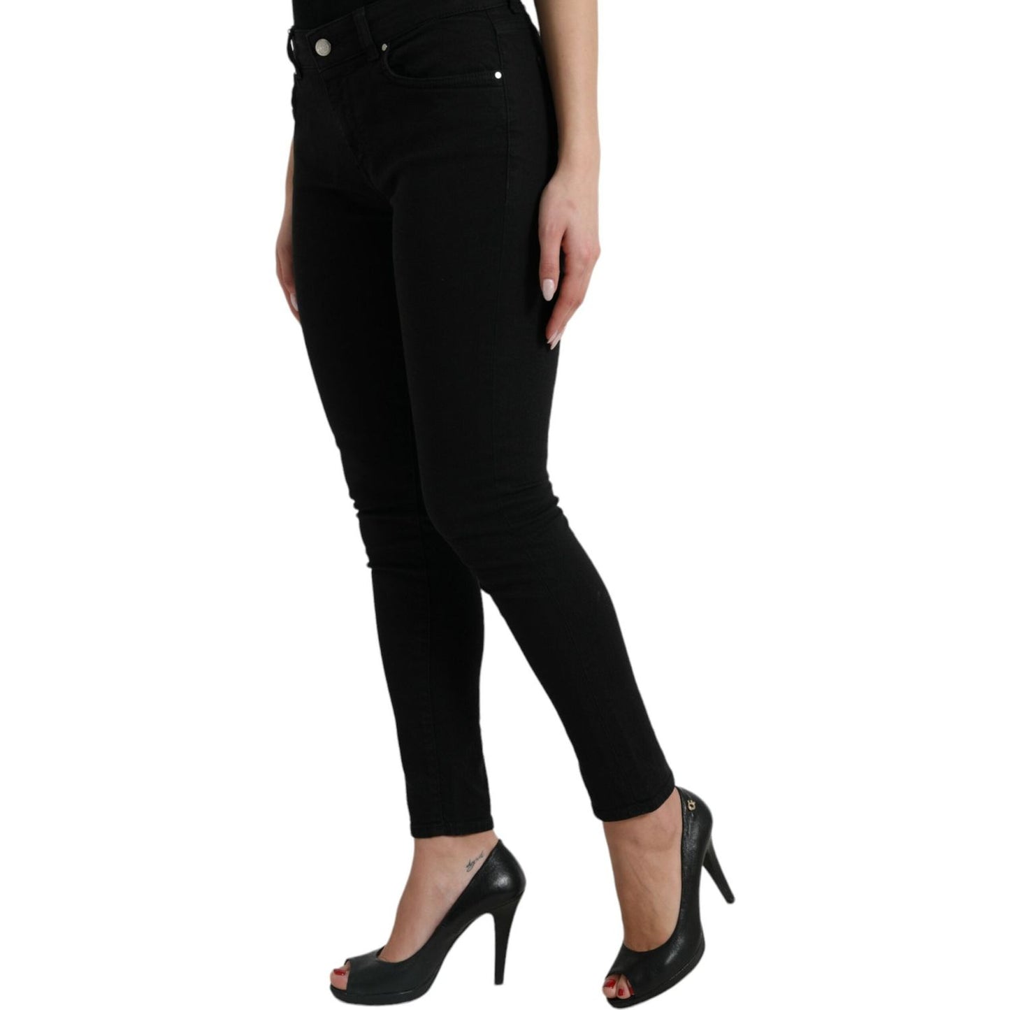 Dolce & Gabbana Black Cotton Mid Waist Skinny Denim Jeans PAN75002-42