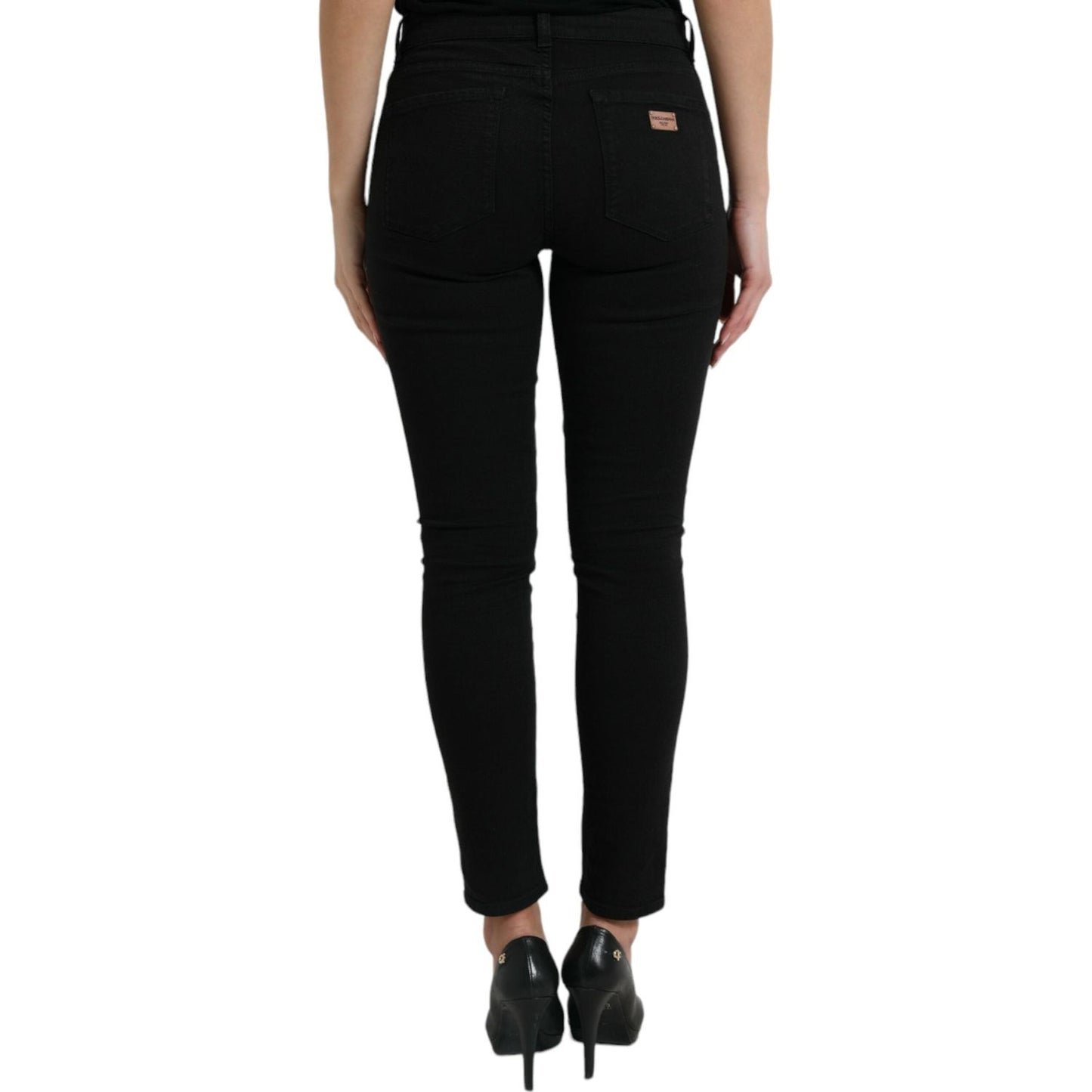 Dolce & Gabbana Black Cotton Mid Waist Skinny Denim Jeans PAN75002-42