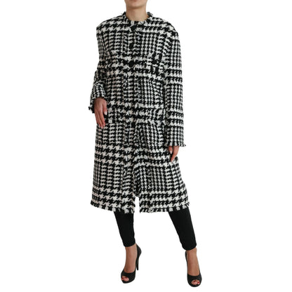 Dolce & Gabbana Black White Houndstooth Trench Coat Jacket 1728,67345645728,Black and White,Clothing,Dolce & Gabbana,IT40|S,Jackets & Coats - Clothing,Jackets & Coats - Women - Clothing,Material: 59% Acrylic 22% Cotton 10% Wool 6% Polyester 3% Other Fiber