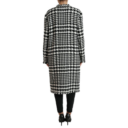 Dolce & Gabbana Black White Houndstooth Trench Coat Jacket 1728,67345645728,Black and White,Clothing,Dolce & Gabbana,IT40|S,Jackets & Coats - Clothing,Jackets & Coats - Women - Clothing,Material: 59% Acrylic 22% Cotton 10% Wool 6% Polyester 3% Other Fiber