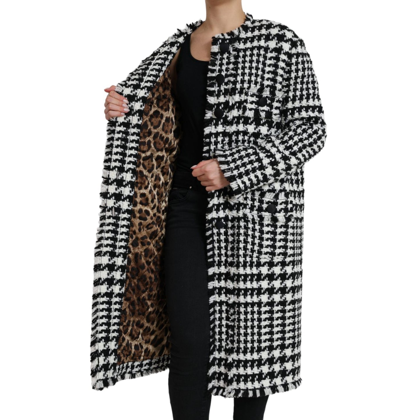 Dolce & Gabbana Black White Houndstooth Trench Coat Jacket 1728,67345645728,Black and White,Clothing,Dolce & Gabbana,IT40|S,Jackets & Coats - Clothing,Jackets & Coats - Women - Clothing,Material: 59% Acrylic 22% Cotton 10% Wool 6% Polyester 3% Other Fiber