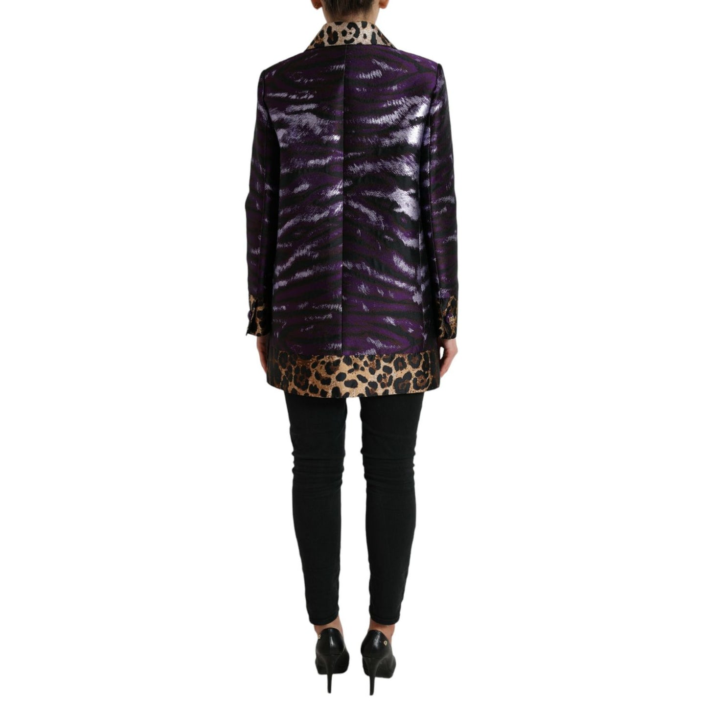 Dolce & Gabbana Purple Lamé Jacquard Tiger Print Coat Jacket