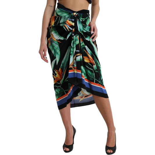 Dolce & Gabbana Black Strelitzia High Waist Wrap Midi Skirt 1728,67345645728,Black,Clothing,Dolce & Gabbana,IT36 | XS,IT46|XL,Material: 89% Silk 11% Elastane,Midi - Skirts - Clothing,New with tags,Skirts - Clothing,Skirts - Women - Clothing,Women,Women -