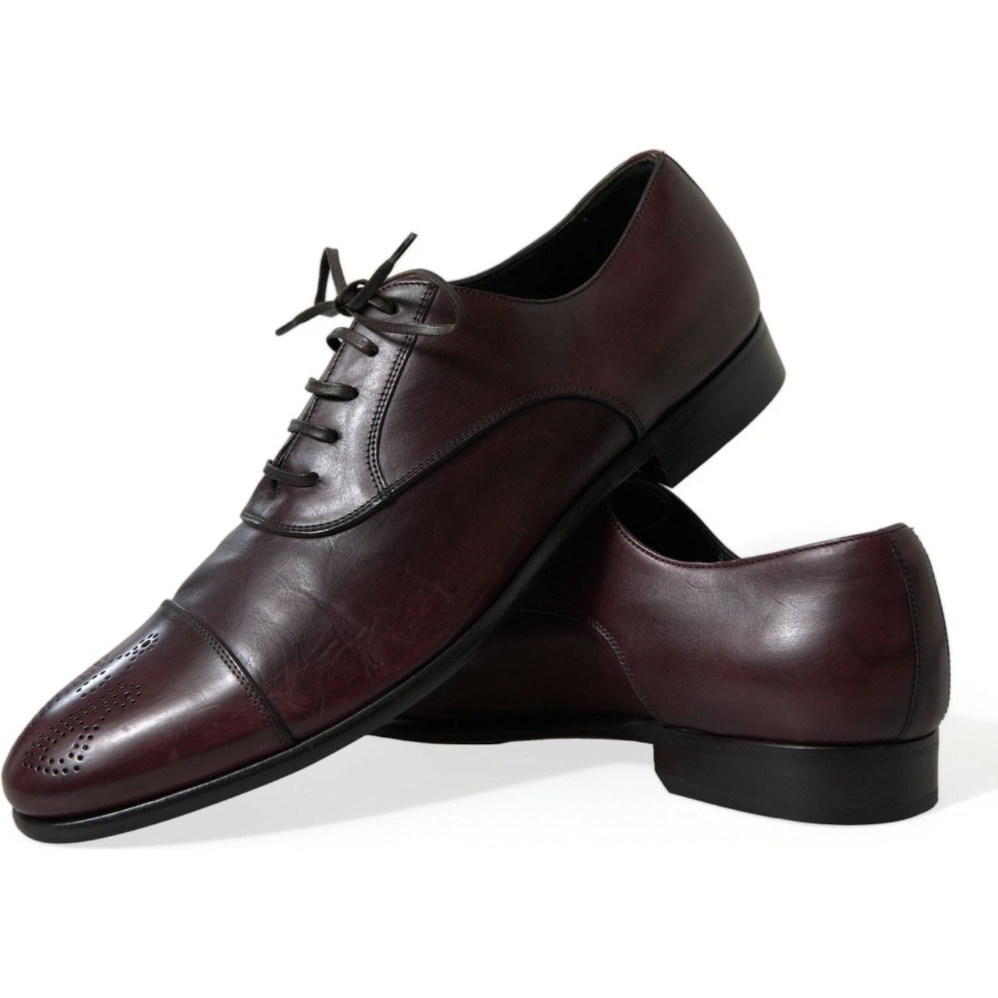 Dolce & Gabbana Bordeaux Leather Men Formal Derby Dress Shoes MV5519-44