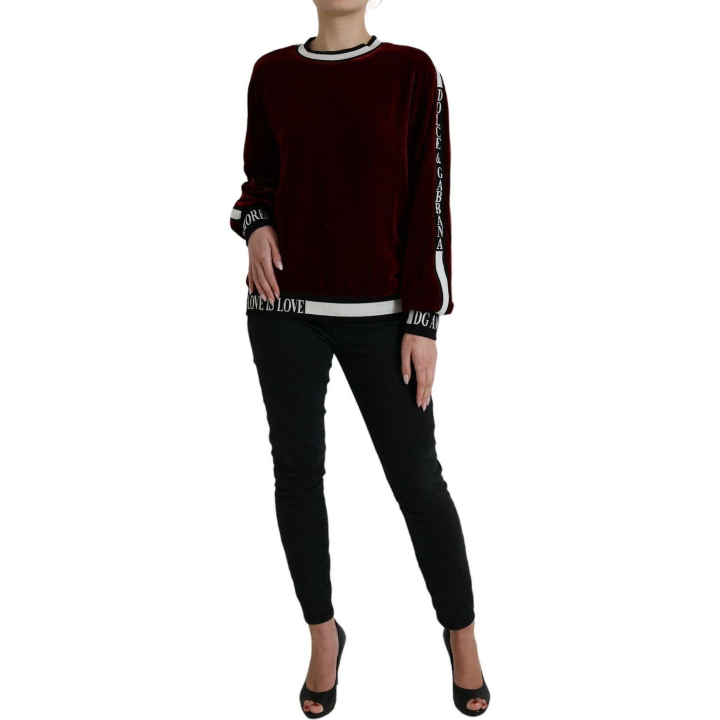 Dolce & Gabbana Bordeaux Velvet Round Neck Pullover Sweater TSH84525-38
